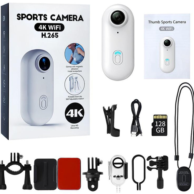 NUISK 128GB 4K Thumb Action Camera, Thumb POV Portable Body Cam, Tiny Size, Hands Free, Mount Anywhere Magnetic Sport DV, Bike Cycling, Pet, Vlogging