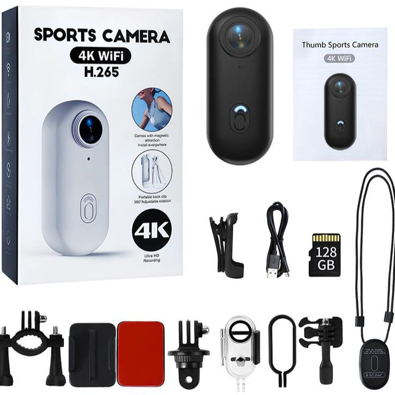 NUISK 128GB 4K Thumb Action Camera, Thumb POV Portable Body Cam, Tiny Size, Hands Free, Mount Anywhere Magnetic Sport DV, Bike Cycling, Pet, Vlogging
