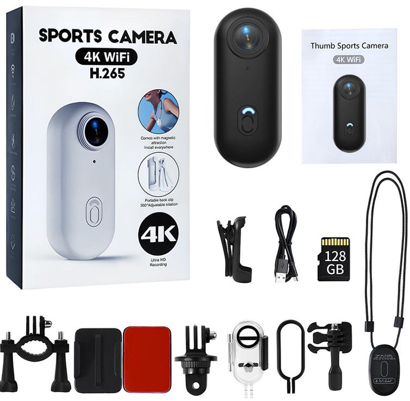NUISK 128GB 4K Thumb Action Camera, Thumb POV Portable Body Cam, Tiny Size, Hands Free, Mount Anywhere Magnetic Sport DV, Bike Cycling, Pet, Vlogging