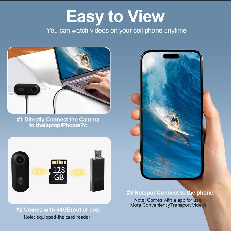 NUISK 128GB 4K Thumb Action Camera, Thumb POV Portable Body Cam, Tiny Size, Hands Free, Mount Anywhere Magnetic Sport DV, Bike Cycling, Pet, Vlogging